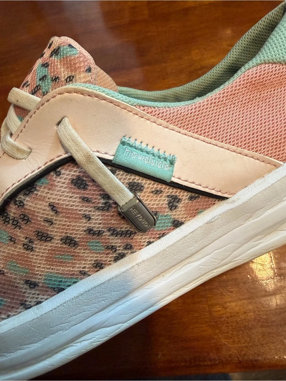 Hey Dude Women's Blush Pink Leopard-Print Sneakers with Mint Accents - Picture 4 of 4